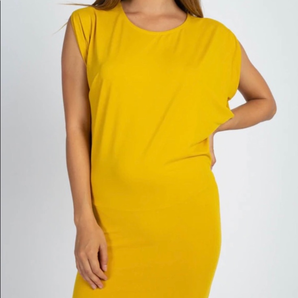 Mustard Yellow Sleeveless Mini Dress | Stretch Knit Fabric | Two-Way Styling - Picture 4 of 5